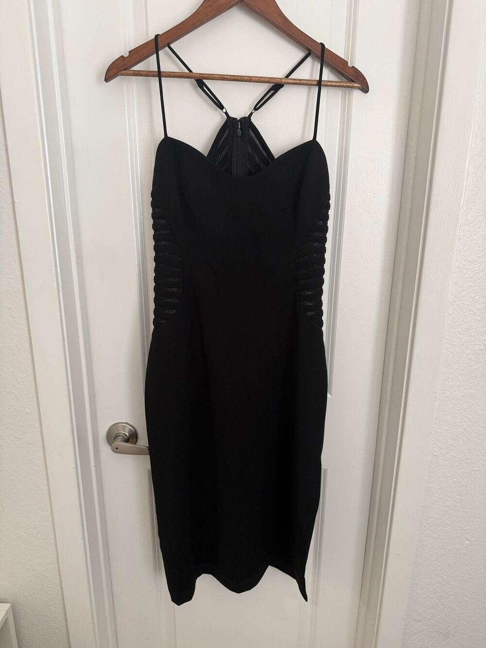 Halston Heritage Mesh Bodycon Midi Side Slit Dress Size 8